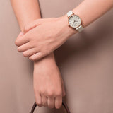 Emporio Armani Gianni T Bar Light Brown Dial White Leather Strap Watch For Women - AR1769 Authentic Buy Shop Now