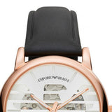 Emporio Armani Meccanico Skeleton Silver Dial Black Leather Strap Watch For Men - AR60031 Authentic Buy Shop Now