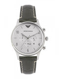 Emporio Armani Classic Chronograph Silver Dial Grey Leather Strap Watch For Men - AR1861 Authentic Buy Shop Now
