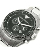 Emporio Armani Sportivo Chronograph Black Dial Silver Stainless Steel Watch For Men - AR0585 Authentic Buy Shop Now