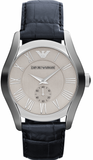 Emporio Armani Valente Quartz Silver Dial Grey Leather Strap Watch For Men - AR1666 Authentic Buy Shop Now
