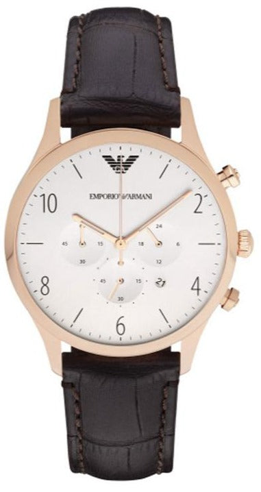 Emporio Armani Beta Chronograph White Dial Brown Leather Strap Watch For Men - AR1916 Authentic Buy Shop Now
