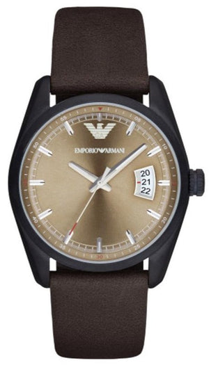 Emporio Armani Sportivo Chronograph Beige Dial Brown Leather Strap Watch For Men - AR6081 Authentic Buy Shop Now