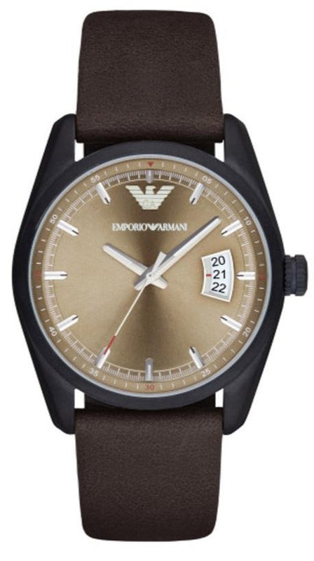 Emporio Armani Sportivo Chronograph Beige Dial Brown Leather Strap Watch For Men - AR6081 Authentic Buy Shop Now
