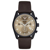 Emporio Armani Sportivo Chronograph Beige Dial Brown Leather Strap Watch For Men - AR6081 Authentic Buy Shop Now