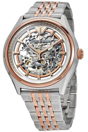 Emporio Armani Meccanico White Dial Two Tone Stainless Steel Watch For Men - AR60002 Authentic Buy Shop Now