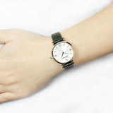 Emporio Armani Retro Champagne Beige Dial Green Leather Strap Watch For Women - AR1726 Authentic Buy Shop Now