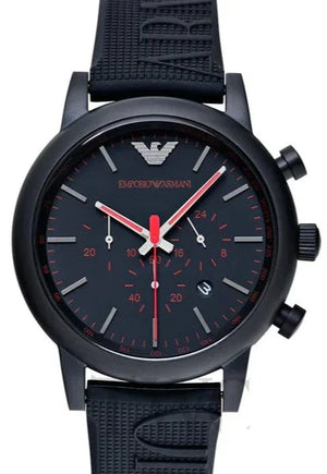 Emporio Armani Luigi Chronograph Black Dial Black Rubber Strap Watch For Men - AR11024 Authentic Buy Shop Now