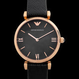 Emporio Armani Gianni T Bar Black Mother of Pearl Dial Black Leather Strap Watch For Women - AR11060 Authentic Buy Shop Now