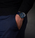 Emporio Armani Giovanni T Bar Chronograph Quartz Blue Dial Blue Leather Strap Watch For Men - AR11226