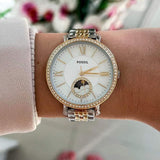 Fossil Jacqueline Analog Moonphase Mother of Pearl White Dial Two Tone Steel Strap Watch for Women - ES5166 Authentic Buy Shop Now