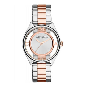 Marc Jacobs Tether Transparent White Dial Two Tone Steel Strap Watch for Women - MBM3436 Authentic Buy Shop Now
