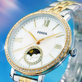 Fossil Jacqueline Analog Moonphase Mother of Pearl White Dial Two Tone Steel Strap Watch for Women - ES5166 Authentic Buy Shop Now