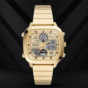 Fossil Retro Analog-Digital Gold Dial Gold Steel Strap Watch for Men - FS5889 Authentic Buy Shop Now