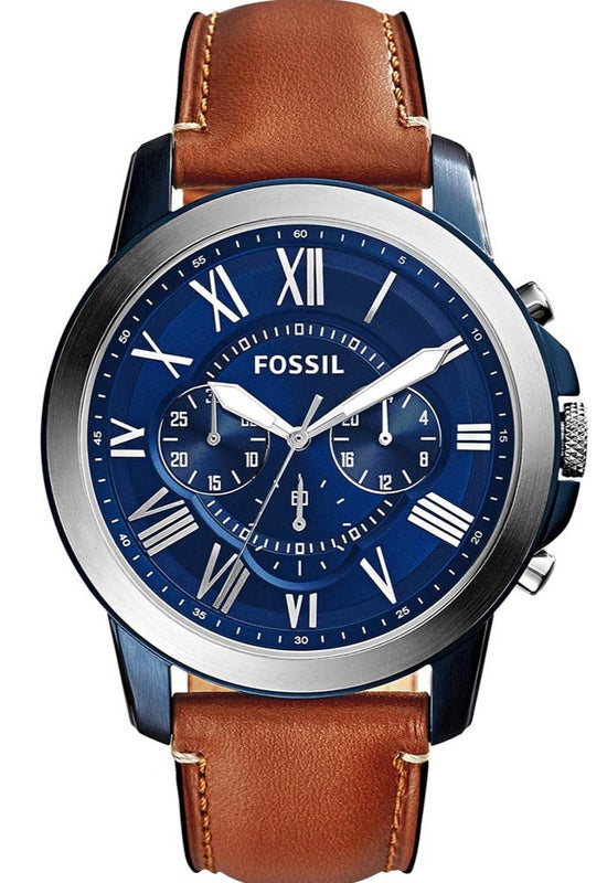 Fossil Grant Chronograph Blue Dial Brown Leather Strap Watch for Men - FS5151 Authentic Buy Shop Now