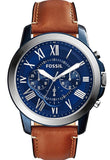 Fossil Grant Chronograph Blue Dial Brown Leather Strap Watch for Men - FS5151 Authentic Buy Shop Now