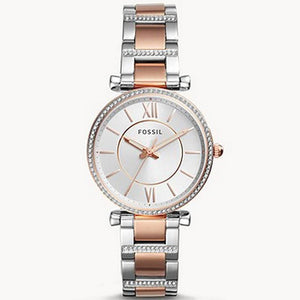 Fossil Carlie Silver Dial Two Tone Steel Strap Watch for Women - ES4342 Authentic Buy Shop Now