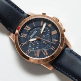 Fossil Grant Chronograph Blue Dial Blue Leather Strap Watch for Men - FS4835 Authentic Buy Shop Now
