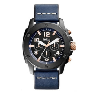 Fossil Modern Machine Chronograph Black Dial Blue Leather Strap Watch for Men - FS5066 Authentic Buy Shop Now