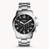 Fossil Pilot Chronograph Black Dial Silver Steel Strap Watch for Men - FS5141 Authentic Buy Shop Now