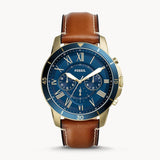 Fossil Grant Sport Chronograph Blue Dial Brown Leather Strap Watch for Men - FS5268 Authentic Buy Shop Now
