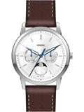 Fossil Neutra Minimalist Moonphase Silver Dial Brown Leather Strap Watch for Men - FS5905 Authentic Buy Shop Now