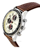 Fossil Sport Tourer Chronograph White Dial Brown Leather Strap Watch for Men - FS6042 Authentic Buy Shop Now