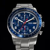 Fossil Sport Tourer Chronograph Blue Dial Silver Steel Strap Watch for Men - FS6047 Authentic Buy Shop Now