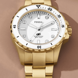 Fossil Blue Dive Three Hand White Dial Gold Steel Strap Watch For Women - ES5350 Authentic Buy Shop Now