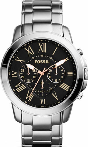 Fossil Grant Chronograph Black Dial Silver Steel Strap Watch for Men - FS4994 Authentic Buy Shop Now