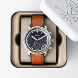 Fossil Goodwin Chronograph Blue Dial Brown Leather Strap Watch for Men - FS5414 Authentic Buy Shop Now