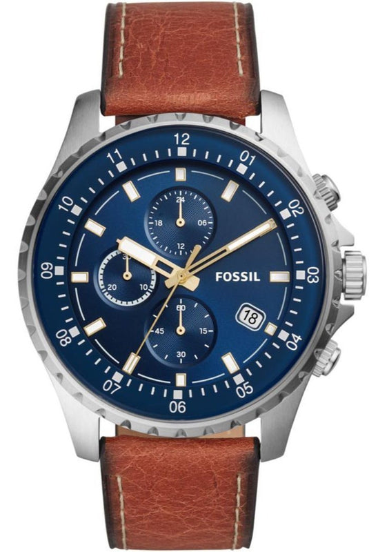 Fossil Dillinger Luggage Chronograph Blue Dial Brown Leather Strap Watch for Men - FS5675 Authentic Buy Shop Now