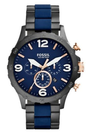 Fossil Nate Chronograph Blue Dial Two Tone Steel Strap Watch for Men - JR1494 Authentic Buy Shop Now