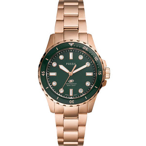 Fossil Blue Dive Three Hand Green Dial Rose Gold Steel Strap Watch For Women - ES5371 Authentic Buy Shop Now