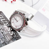 Guess Sparkling Silver Dial White Rubber Strap Watch For Women - GW0032L1 Authentic Buy Shop Now