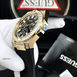 Guess Zeus Chronograph Diamonds Black Dial Black Silicone Strap Watch For Men - GW0208G2 Authentic Buy Shop Now