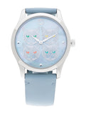 Gucci G Timeless Quartz Mother of Pearl Dial Blue Leather Strap Watch For Women - YA1264124 Authentic Buy Shop Now