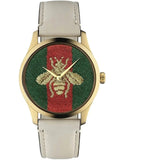Gucci G Timeless Quartz Red & Green Dial Beige Leather Strap Watch For Women - YA1265009 Authentic Buy Shop Now