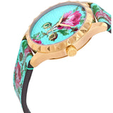 Gucci G Timeless Floral Turquoise Dial Turquoise Leather Strap Watch For Women - YA1264085 Authentic Buy Shop Now