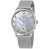 Gucci G-Timeless Mother of Pearl Dial Silver Mesh Bracelet Watch For Women - YA1264040 Authentic Buy Shop Now