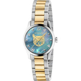 Gucci G Timeless Quartz Mother of Pearl Blue Dial Two Tone Steel Strap Watch For Women - YA1265011 Authentic Buy Shop Now