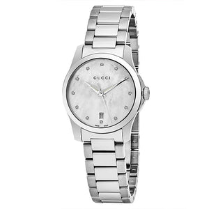 Gucci G Timeless Diamonds Mother of Pearl Dial Silver Steel Strap Watch For Women - YA126542 Authentic Buy Shop Now