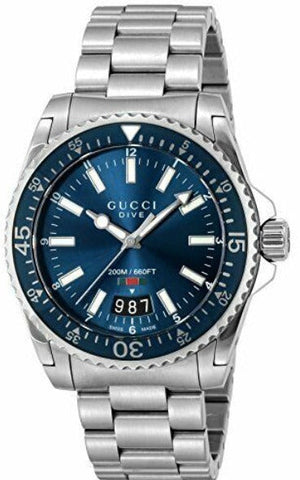 Gucci Dive Quartz Blue Dial Silver Steel Strap Watch For Men - YA136311 Authentic Buy Shop Now