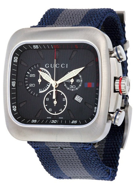 Gucci Coupe Chronograph Blue Dial Two Tone NATO Strap Watch for Men - YA131203 Authentic Buy Shop Now