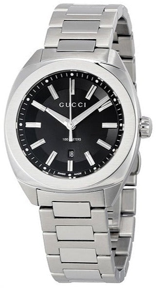 Gucci GG2570 Quartz Black Dial Silver Steel Strap Watch For Men - YA142401 Authentic Buy Shop Now