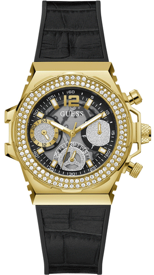 Guess Fusion Chronograph Black Dial Black Leather Strap Watch For Women - GW0553L4 Authentic Buy Shop Now