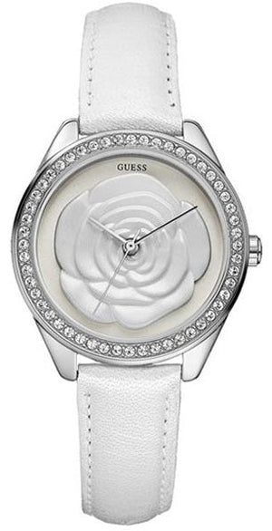 Guess Rosette Analog White Dial White Leather Strap Watch For Women - W75043L1 Authentic Buy Shop Now