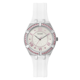 Guess Sparkling Silver Dial White Rubber Strap Watch For Women - GW0032L1 Authentic Buy Shop Now