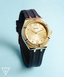 Guess Cosmo Diamonds Gold Dial Black Rubber Strap Watch for Women - GW0034L1 Authentic Buy Shop Now