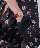 Guess Cosmo Diamonds Gold Dial Red Rubber Strap Watch for Women - GW0034L6 Authentic Buy Shop Now